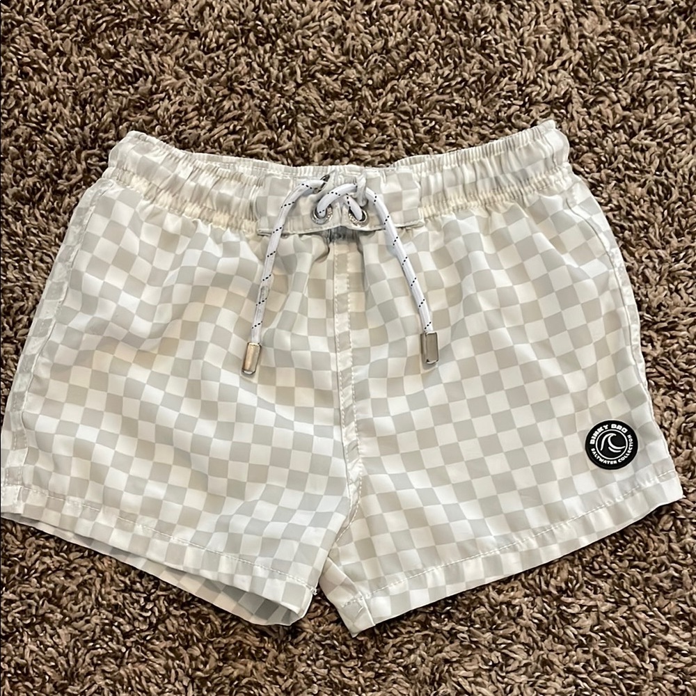 Binky bro Swim Trunks in Gray & white Checkered Pattern